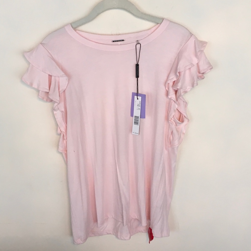 NEW Elie Tahari Light Pink Ruffle Sleeve Tee